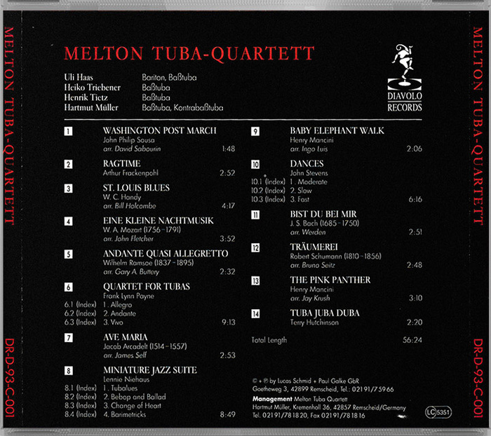Melton Tuba Quartett - CD &#39;Premiere&#39; Titelliste